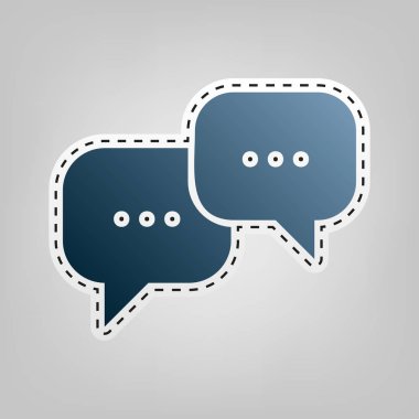 Konuşma işareti kabarcıklar. Vektör. Gri arka plan, kesmek için anahat ile mavi kutsal kişilerin resmi.