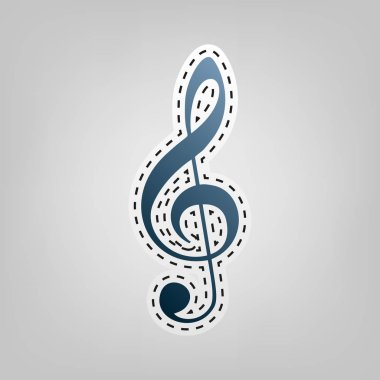 Müzik keman nota anahtarı işareti. G-nota anahtarı. Tiz nota anahtarı. Vektör. Gri arka plan, kesmek için anahat ile mavi kutsal kişilerin resmi.