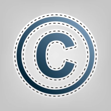 Telif hakkı işareti illüstrasyon. Vektör. Gri arka plan, kesmek için anahat ile mavi kutsal kişilerin resmi.