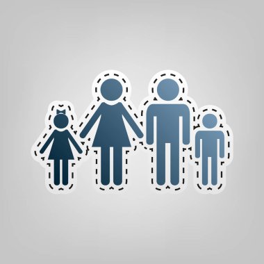Aile işareti illüstrasyon. Vektör. Gri arka plan, kesmek için anahat ile mavi kutsal kişilerin resmi.