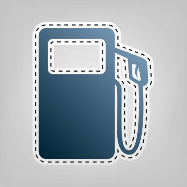 Gaz pompası işareti. Vektör. Gri arka plan, kesmek için anahat ile mavi kutsal kişilerin resmi.