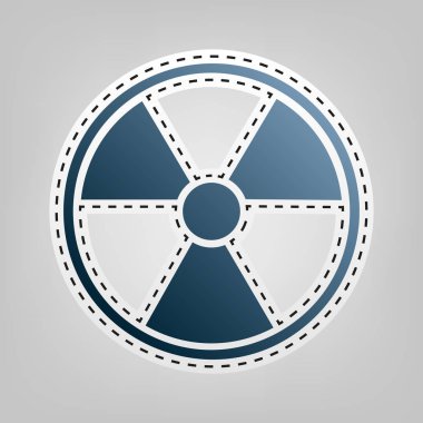 Radyasyon yuvarlak işareti. Vektör. Gri arka plan, kesmek için anahat ile mavi kutsal kişilerin resmi.