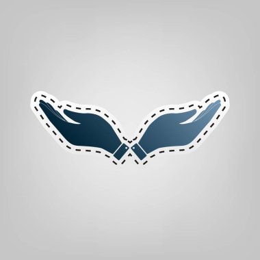 El işareti illüstrasyon. Vektör. Gri arka plan, kesmek için anahat ile mavi kutsal kişilerin resmi.