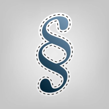 Paragraf işareti illüstrasyon. Vektör. Gri arka plan, kesmek için anahat ile mavi kutsal kişilerin resmi.