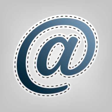 Posta işareti illüstrasyon. Vektör. Gri arka plan, kesmek için anahat ile mavi kutsal kişilerin resmi.