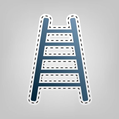 Merdiven işareti illüstrasyon. Vektör. Gri arka plan, kesmek için anahat ile mavi kutsal kişilerin resmi.