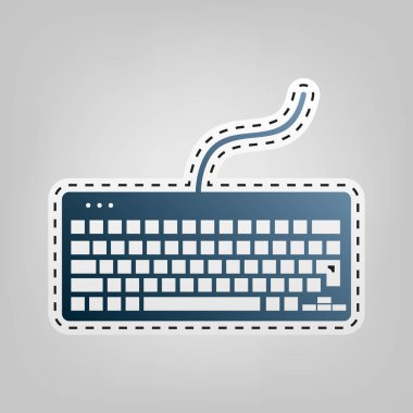 Klavye basit kayıt. Vektör. Gri arka plan, kesmek için anahat ile mavi kutsal kişilerin resmi.