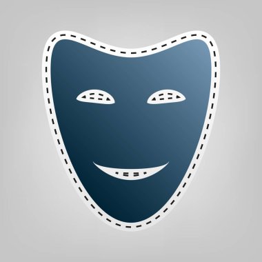 Komedi Tiyatro maskeleri. Vektör. Gri arka plan, kesmek için anahat ile mavi kutsal kişilerin resmi.