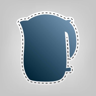 Elektrikli su ısıtıcısı işareti. Vektör. Gri arka plan, kesmek için anahat ile mavi kutsal kişilerin resmi.