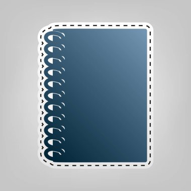 Defter basit kayıt. Vektör. Gri arka plan, kesmek için anahat ile mavi kutsal kişilerin resmi.
