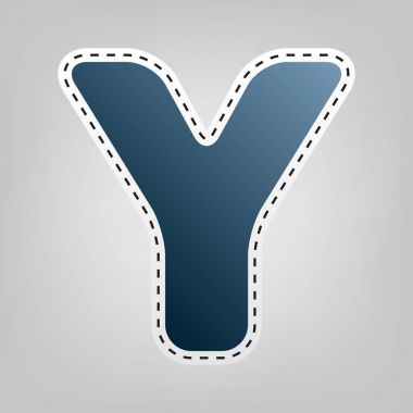 Y harfi işareti şablon öğesi tasarım. Vektör. Gri arka plan, kesmek için anahat ile mavi kutsal kişilerin resmi.