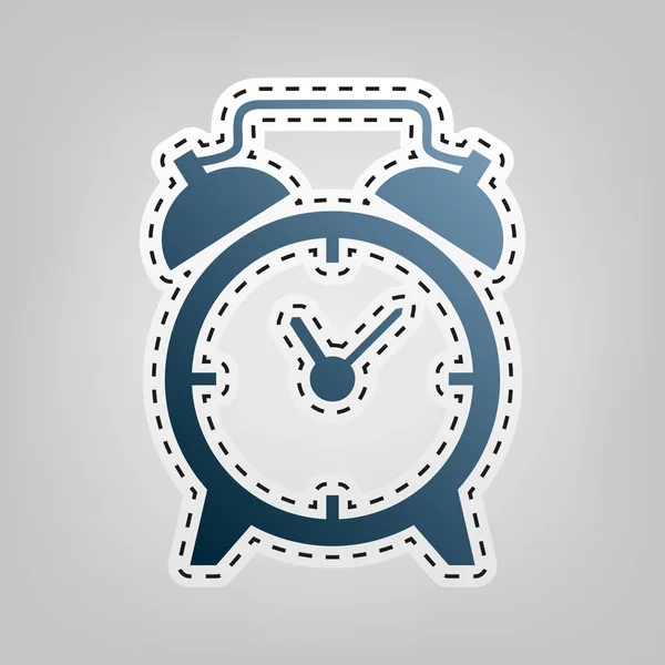 Señal de despertador. Vector. Icono azul con contorno para recortar en fondo gris . — Vector de stock