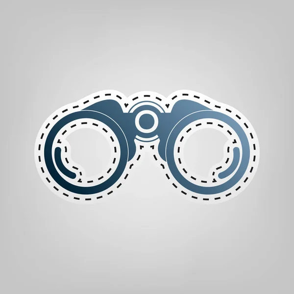 Ilustração do sinal binocular. Vector. Ícone azul com contorno para cortar em fundo cinza . —  Vetores de Stock