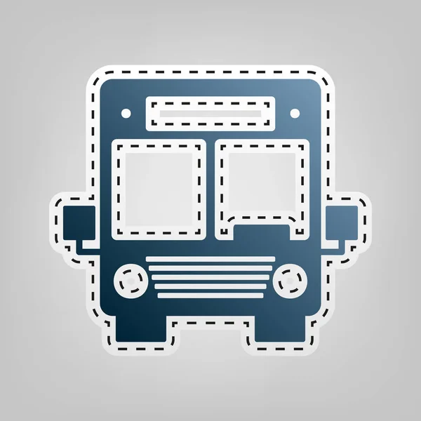 Bus sign illustration. Vector. Blue icon with outline for cutting out at gray background. — Stock Vector