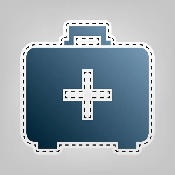 Letrero médico de primeros auxilios. Vector. Icono azul con contorno para recortar en fondo gris . — Archivo Imágenes Vectoriales