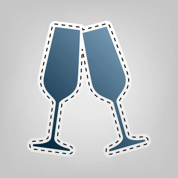 輝くシャンパン グラス。ベクトル。灰色の背景の切り出しの概要と青いアイコン. — ストックベクタ