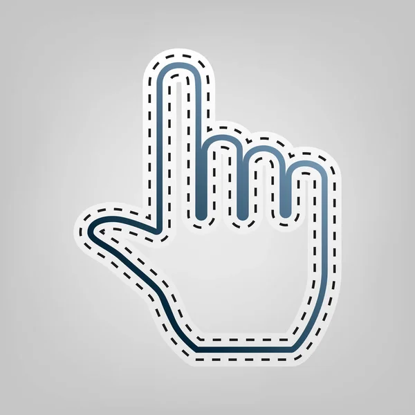 Signo de mano ilustración. Vector. Icono azul con contorno para recortar en fondo gris . — Vector de stock