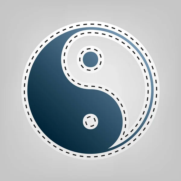 Ying yang symbol harmonii i równowagi. Wektor. Niebieska ikonka z konspektu do wycinania na szarym tle. — Wektor stockowy