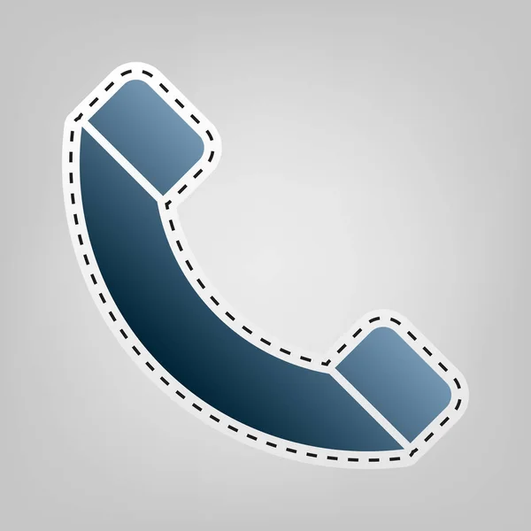 Phone sign illustration. Vector. Blue icon with outline for cutting out at gray background. — Stock Vector