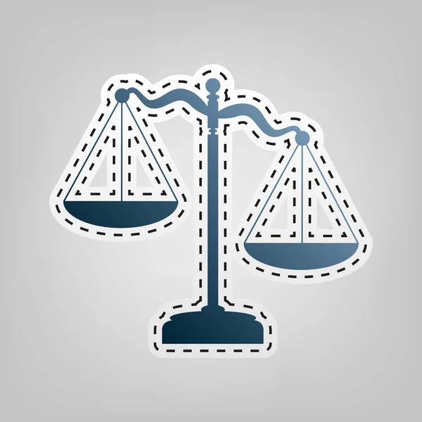 Scales of Justice sign. Vector. Blue icon with outline for cutting out at gray background. — Stock Vector