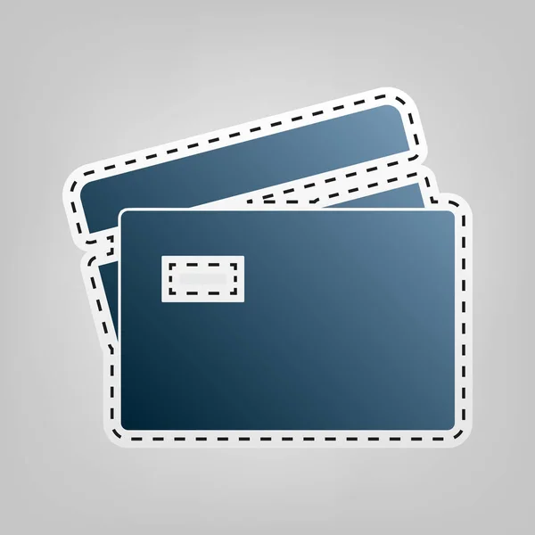 Signo de tarjeta de crédito. Vector. Icono azul con contorno para recortar en fondo gris . — Vector de stock