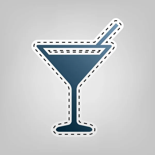 Cocktail teken de afbeelding. Vector. Blauwe pictogram met schets voor snijden van bij grijze achtergrond. — Stockvector