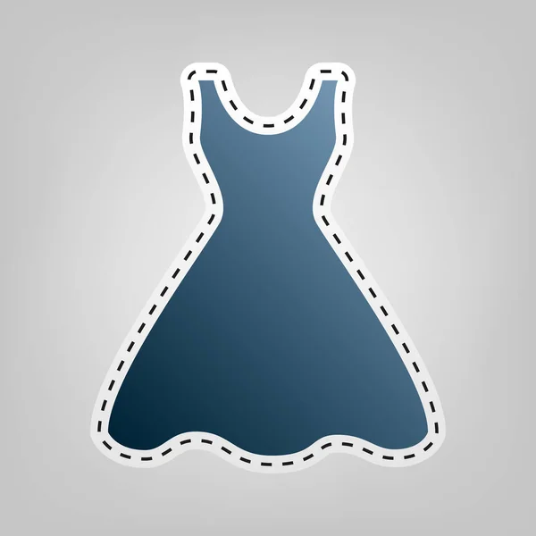 Жіноче плаття знак. Вектор. Синя піктограма з контуром для вирізання на сірому фоні . — стоковий вектор