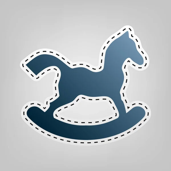 Horse toy sign. Vector. Blue icon with outline for cutting out at gray background. — Stock Vector