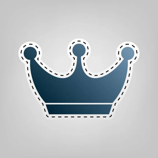 Segno della corona reale. Vettore. Icona blu con contorno per ritaglio su sfondo grigio . — Vettoriale Stock