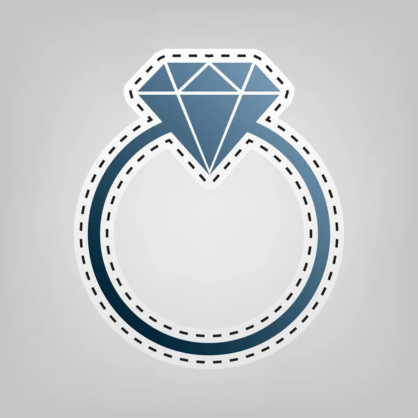 ダイヤモンドの記号の図。ベクトル。灰色の背景の切り出しの概要と青いアイコン. — ストックベクタ