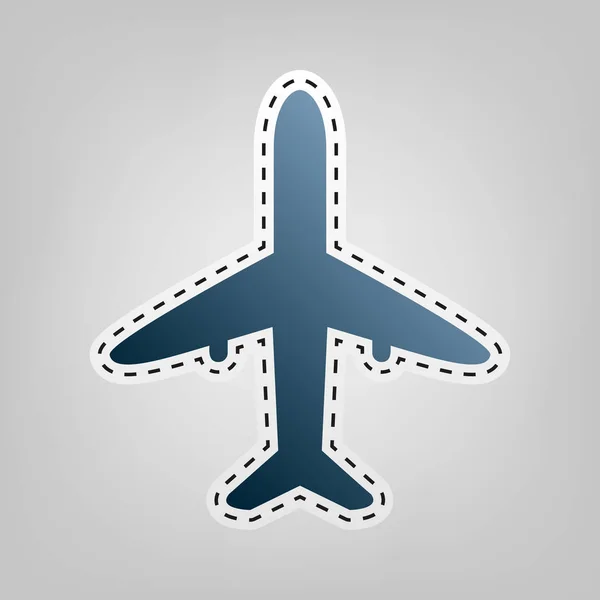 Airplane sign illustration. Vector. Blue icon with outline for cutting out at gray background. — Stock Vector