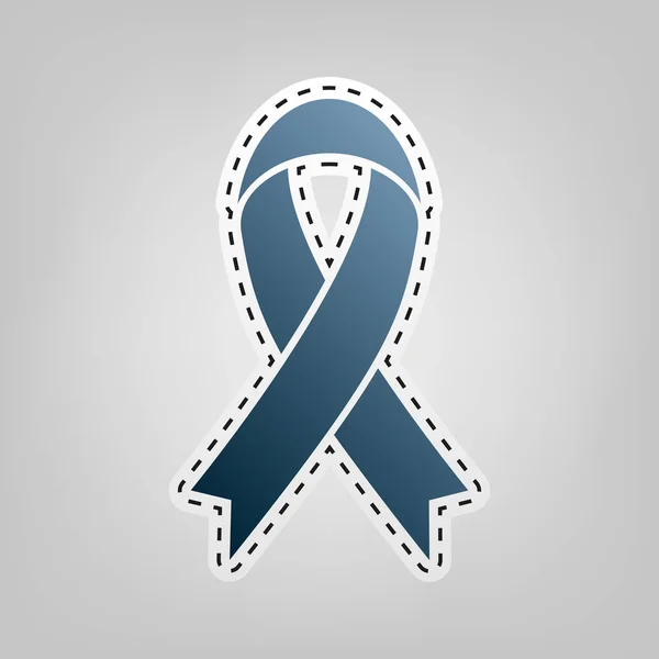 Black awareness ribbon sign. Vector. Blue icon with outline for cutting out at gray background. — Stock Vector