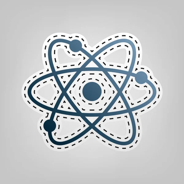 Ілюстрація знаку атома. Вектор. Синя піктограма з контуром для вирізання на сірому фоні . — стоковий вектор
