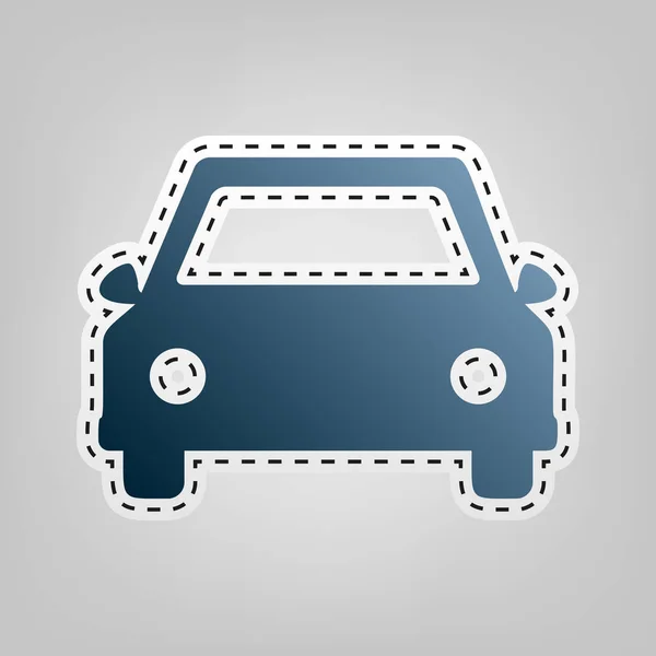 Illustration de signe de voiture. Vecteur. Icône bleue avec contour pour découper à fond gris . — Image vectorielle
