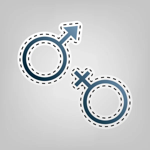 Sex symbol sign. Vector. Blue icon with outline for cutting out at gray background. — Stock Vector