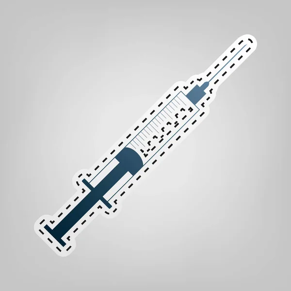 Syringe sign illustration. Vector. Blue icon with outline for cutting out at gray background. — Stock Vector