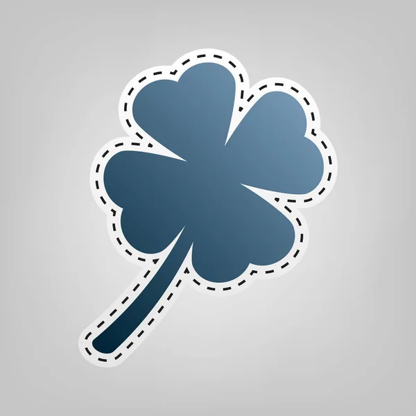 Leaf clover tecken. Vektor. Blå symbol med kontur för att skära ut på grå bakgrund. — Stock vektor