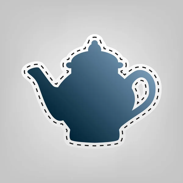 Señal de fabricante de té. Vector. Icono azul con contorno para recortar en fondo gris . — Vector de stock