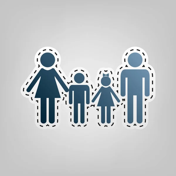 Family sign. Vector. Blue icon with outline for cutting out at gray background. — Stock Vector