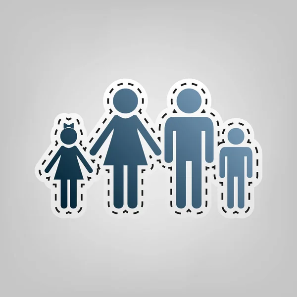 Family sign illustration. Vector. Blue icon with outline for cutting out at gray background. — Stock Vector