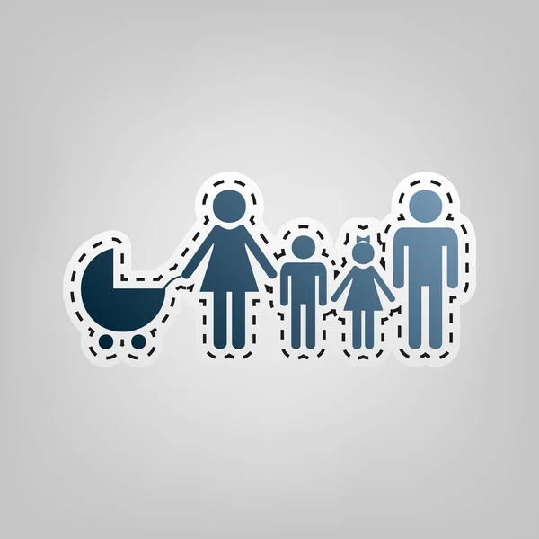 Familj logga illustration. Vektor. Blå symbol med kontur för att skära ut på grå bakgrund. — Stock vektor