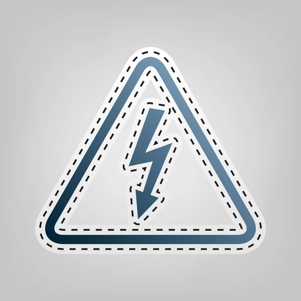 Signal de danger haute tension. Vecteur. Icône bleue avec contour pour découper à fond gris . — Image vectorielle