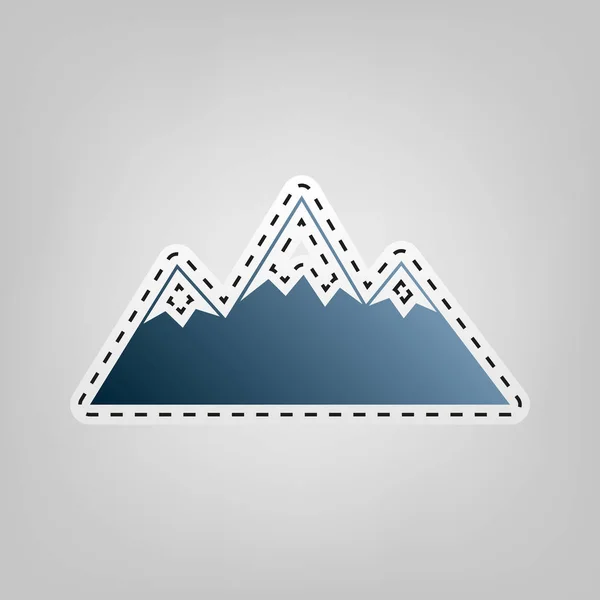 Mountain sign illustration. Vector. Blue icon with outline for cutting out at gray background. — Stock Vector