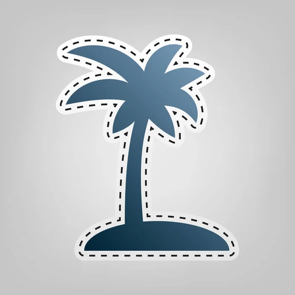 Знак кокосовой пальмы. Вектор. Синий значок с контуром для вырезания на сером фоне . — стоковый вектор