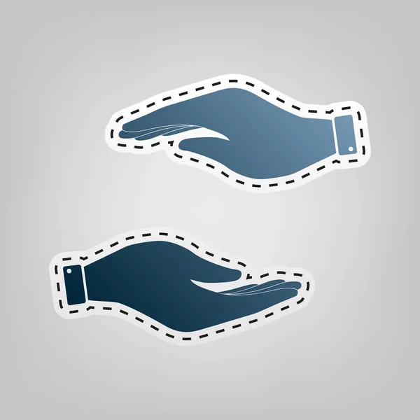 Hand sign illustration. Vector. Blue icon with outline for cutting out at gray background. — Stock Vector