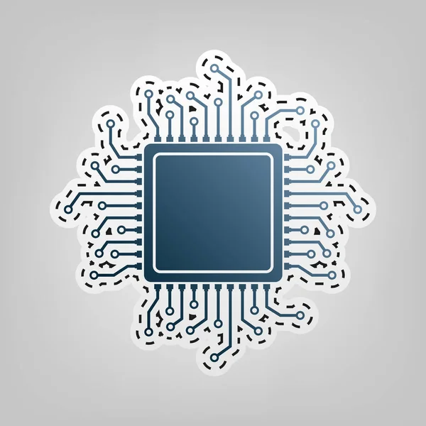 Illustration du microprocesseur CPU. Vecteur. Icône bleue avec contour pour découper à fond gris . — Image vectorielle