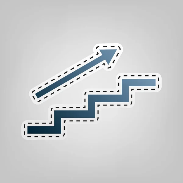 Treppe mit Pfeil. Vektor. blaues Symbol mit Umriss zum Ausschneiden auf grauem Hintergrund. — Stockvektor