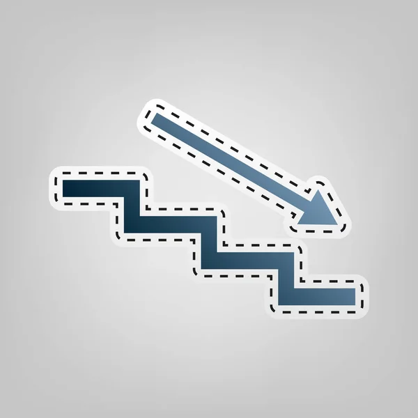 Treppe runter mit Pfeil. Vektor. blaues Symbol mit Umriss zum Ausschneiden auf grauem Hintergrund. — Stockvektor