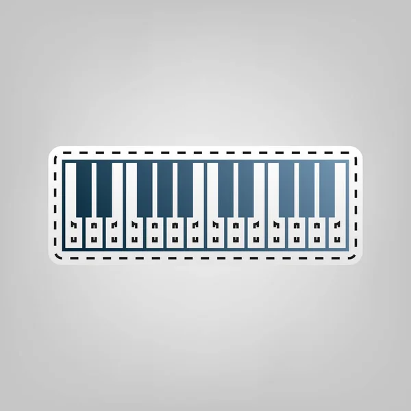 Letrero de teclado de piano. Vector. Icono azul con contorno para recortar en fondo gris . — Vector de stock