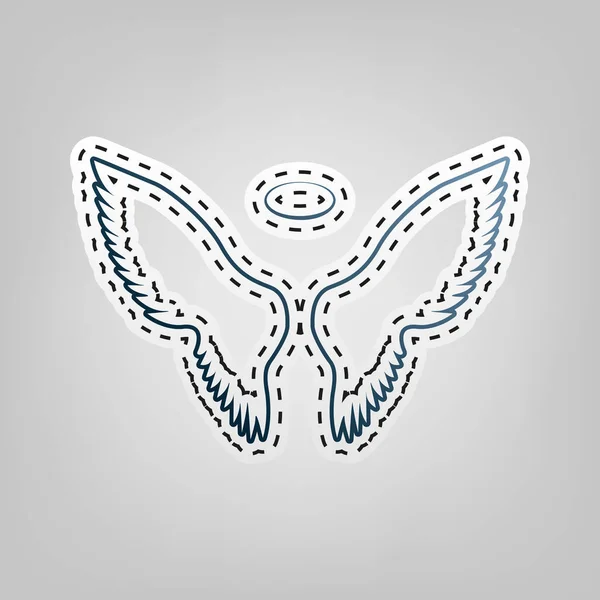 Ilustración del signo de alas. Vector. Icono azul con contorno para recortar en fondo gris . — Vector de stock
